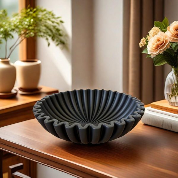 Black Ruffle Decorative Bowl – Elegant & Modern Accent Piece